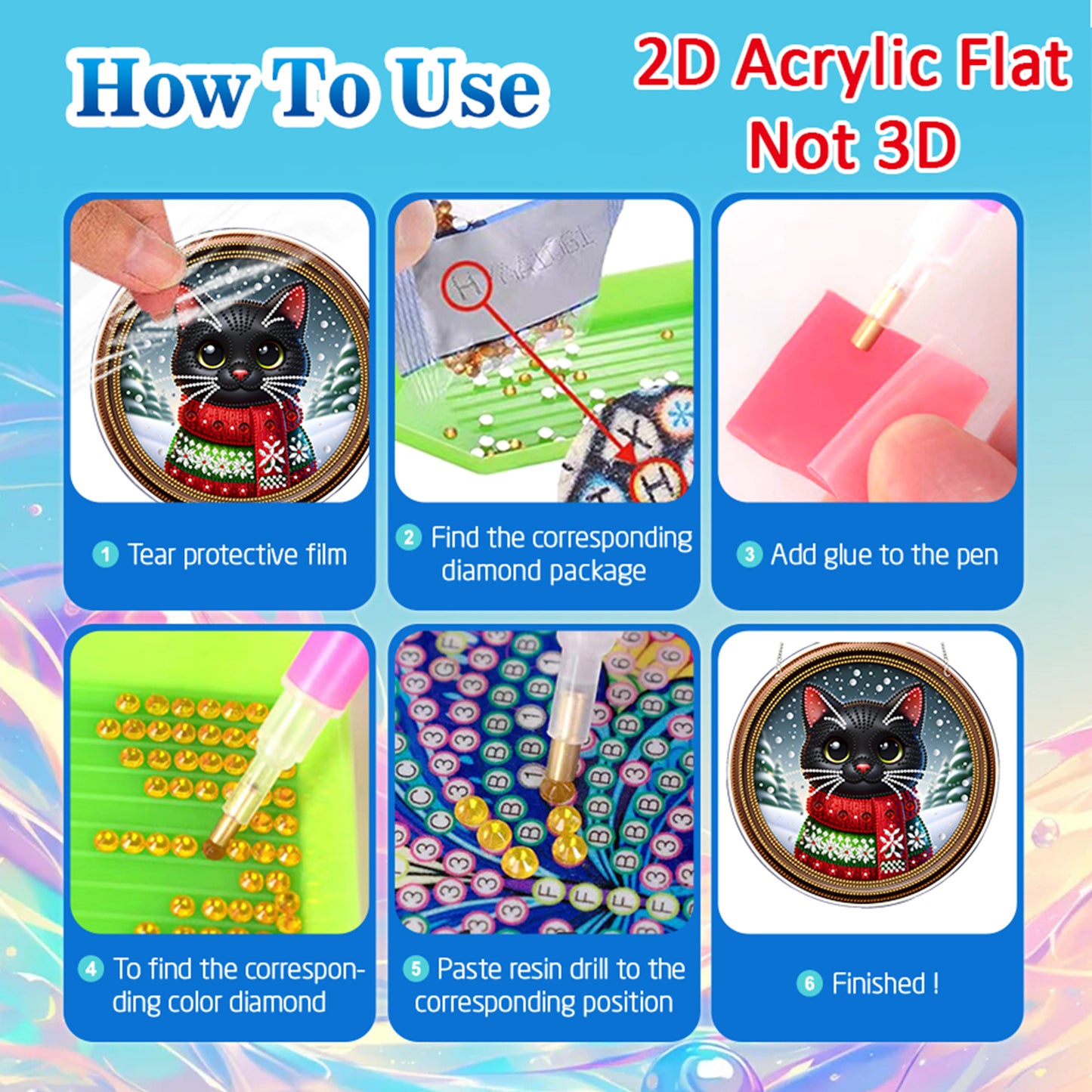 Cat 2D Flat DIY Acrylic Diamond Painting Pendants Crafts for Home Wall Decor