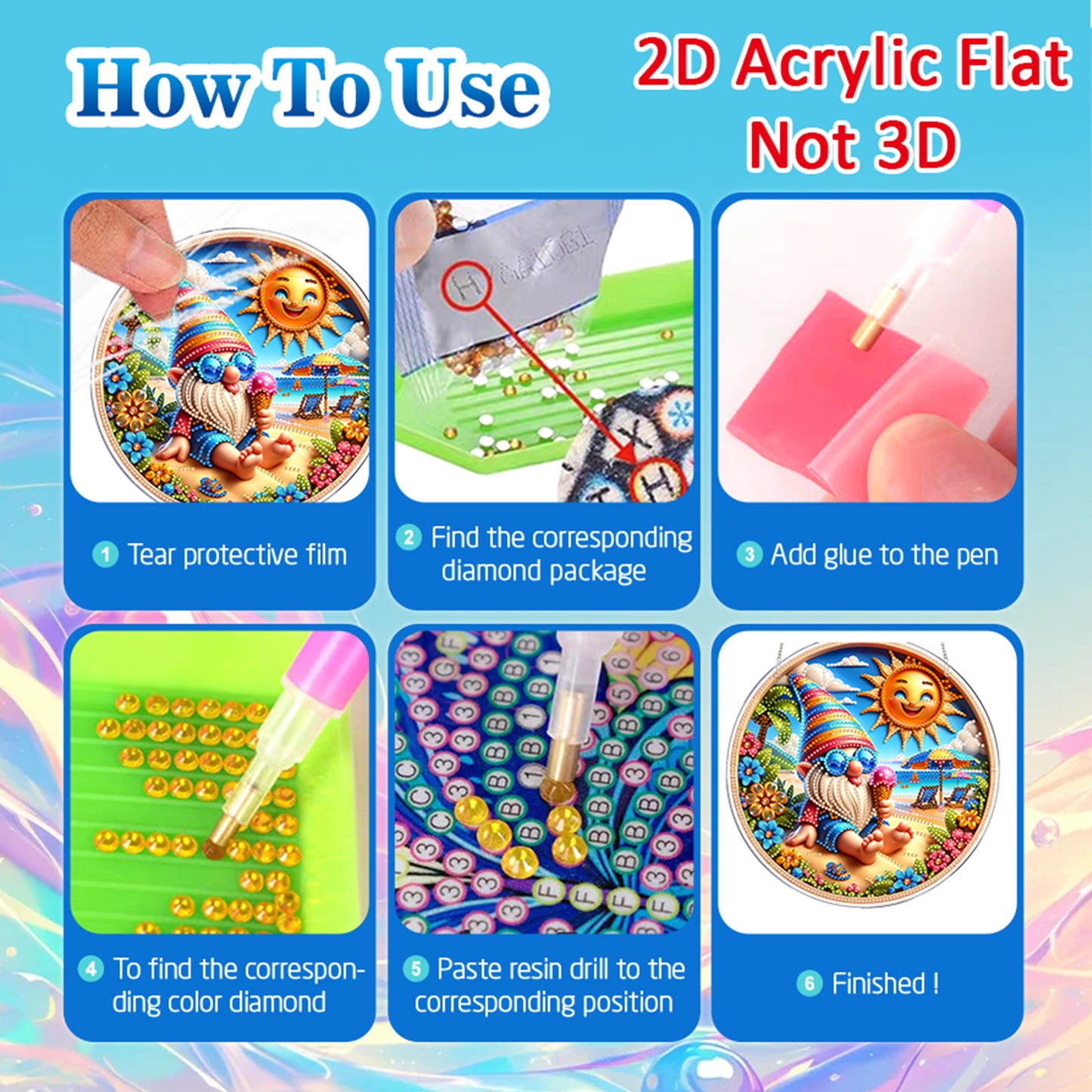 Summer 2D Flat DIY Acrylic Diamond Painting Pendants Crafts for Home Wall Decor