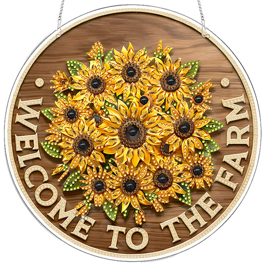 Sunflower 2D Flat DIY Acrylic Diamond Painting Pendants for Home Wall Decor