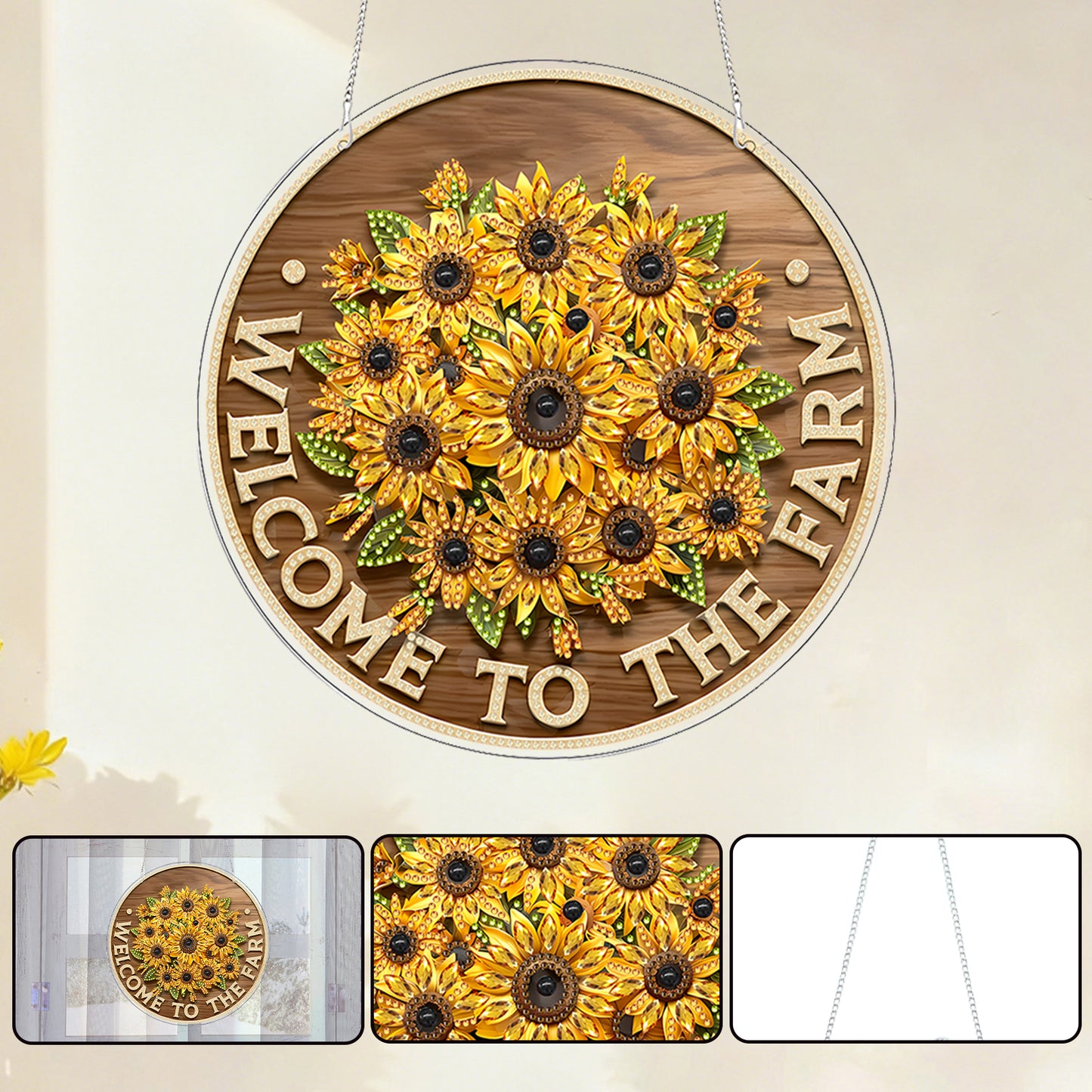 Sunflower 2D Flat DIY Acrylic Diamond Painting Pendants for Home Wall Decor