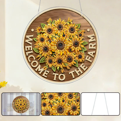 Sunflower 2D Flat DIY Acrylic Diamond Painting Pendants for Home Wall Decor