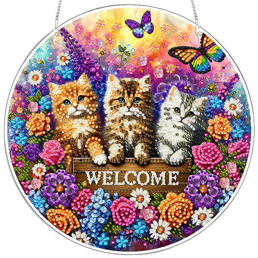 Kitty 2D Flat DIY Acrylic Diamond Painting Pendants Crafts for Home Wall Decor