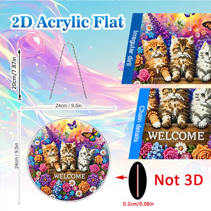 Kitty 2D Flat DIY Acrylic Diamond Painting Pendants Crafts for Home Wall Decor