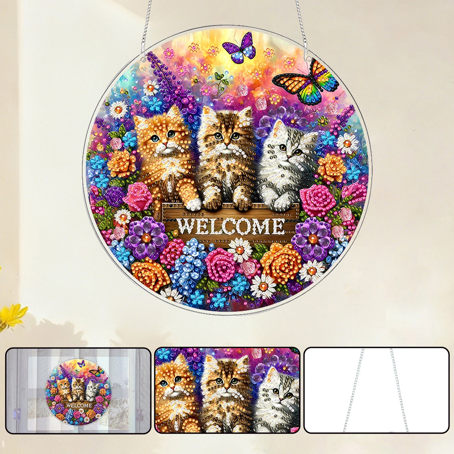 Kitty 2D Flat DIY Acrylic Diamond Painting Pendants Crafts for Home Wall Decor