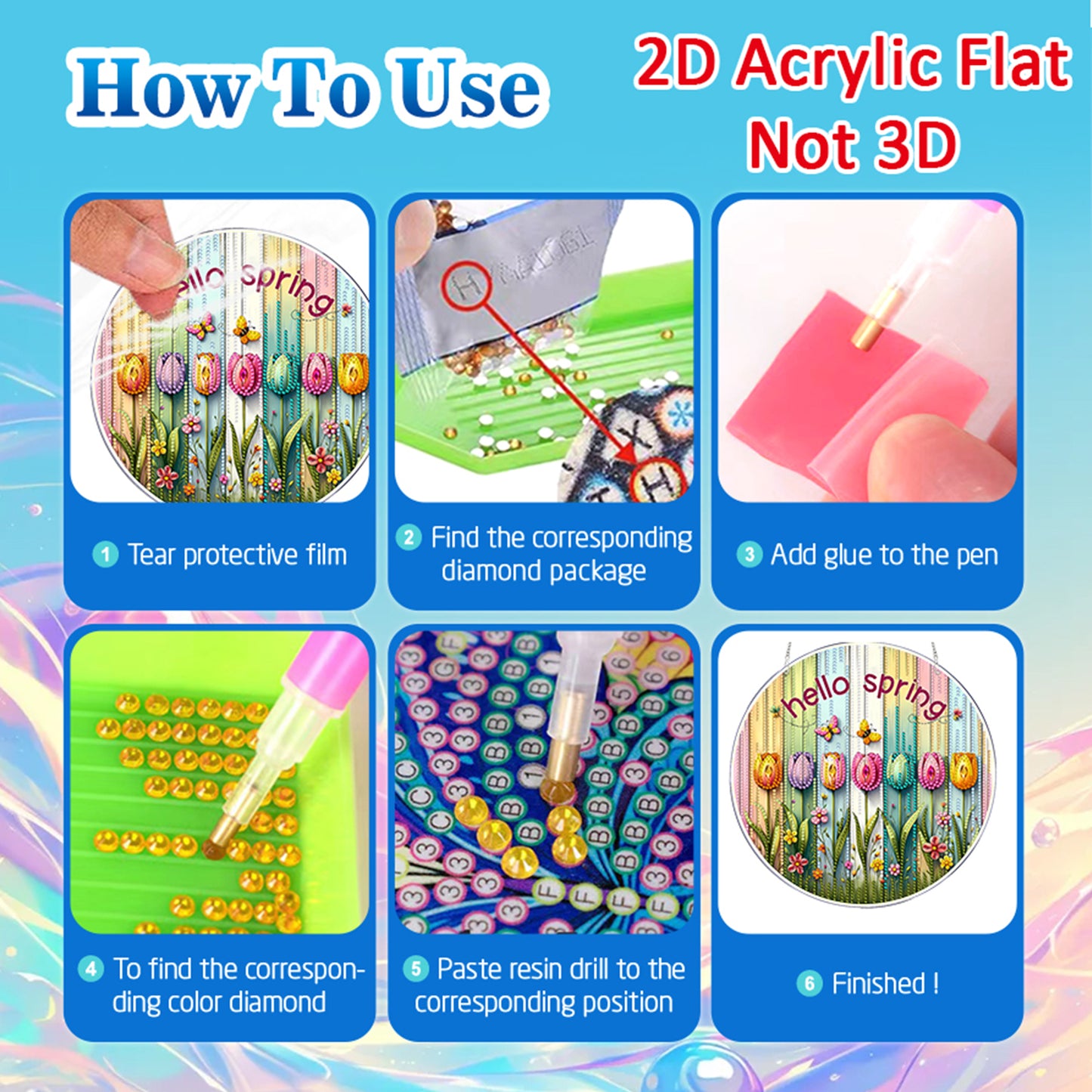 Tulips 2D Flat DIY Acrylic Diamond Painting Pendants Crafts for Home Wall Decor