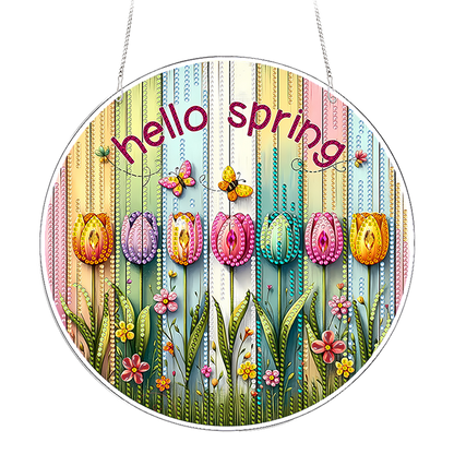 Tulips 2D Flat DIY Acrylic Diamond Painting Pendants Crafts for Home Wall Decor