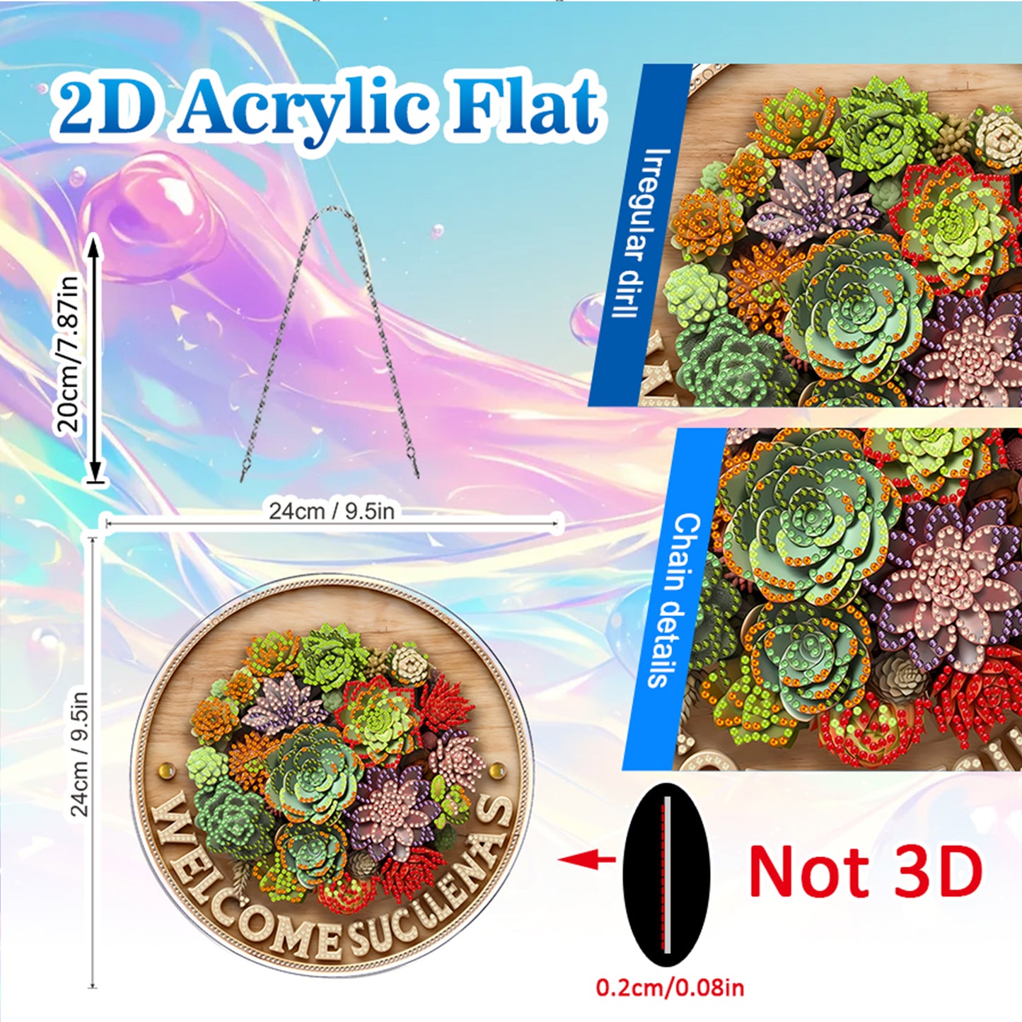 Plants 2D Flat DIY Acrylic Diamond Painting Pendants Crafts for Home Wall Decor