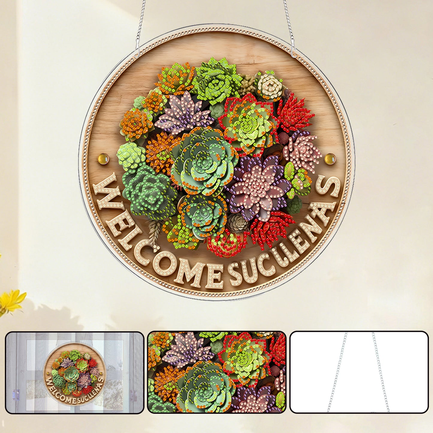 Plants 2D Flat DIY Acrylic Diamond Painting Pendants Crafts for Home Wall Decor