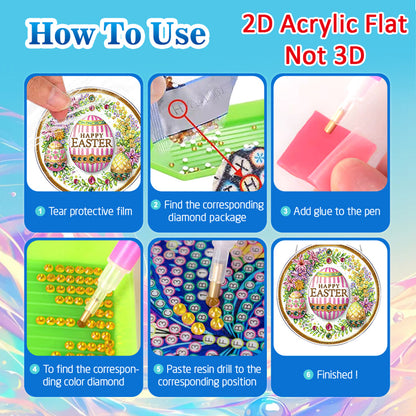 Easter 2D Flat DIY Acrylic Diamond Painting Pendants Crafts for Home Wall Decor