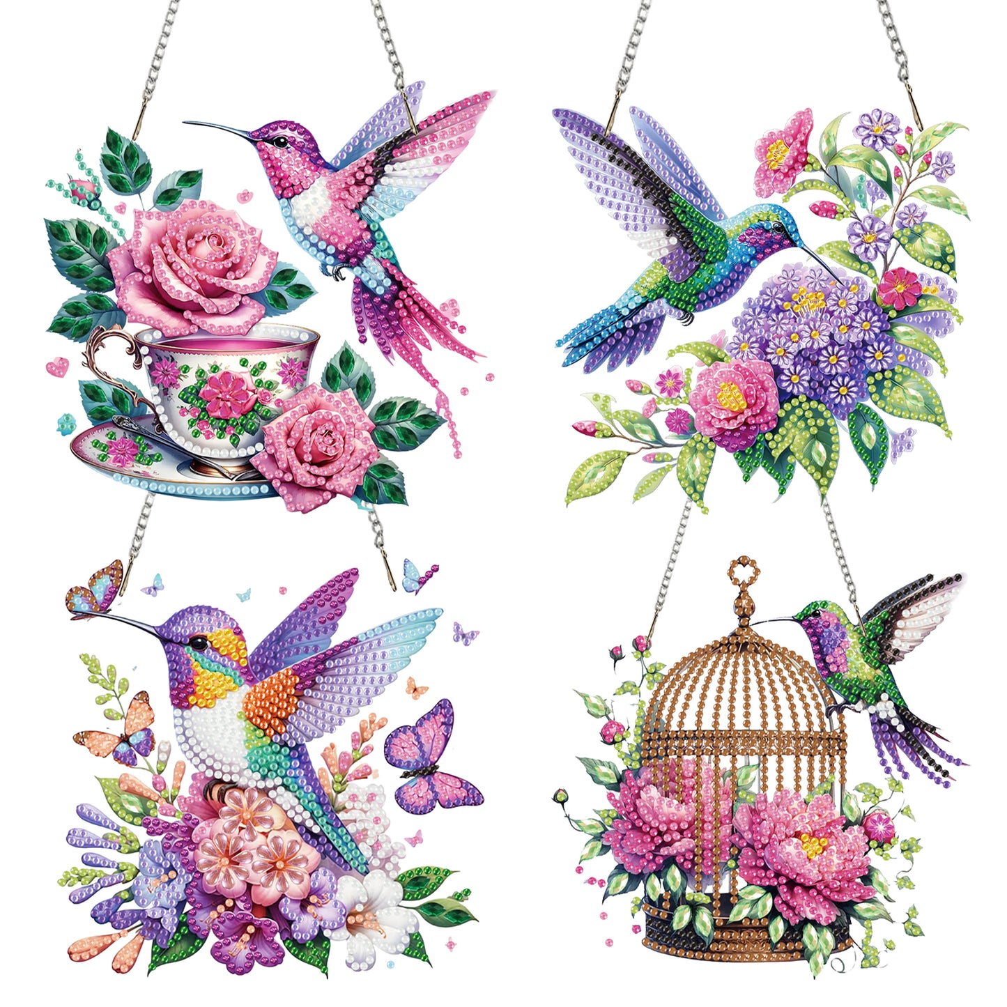 4Pcs Bird 2D Flat DIY Diamond Art Pendant Acrylic Hanging Charm Window Decor