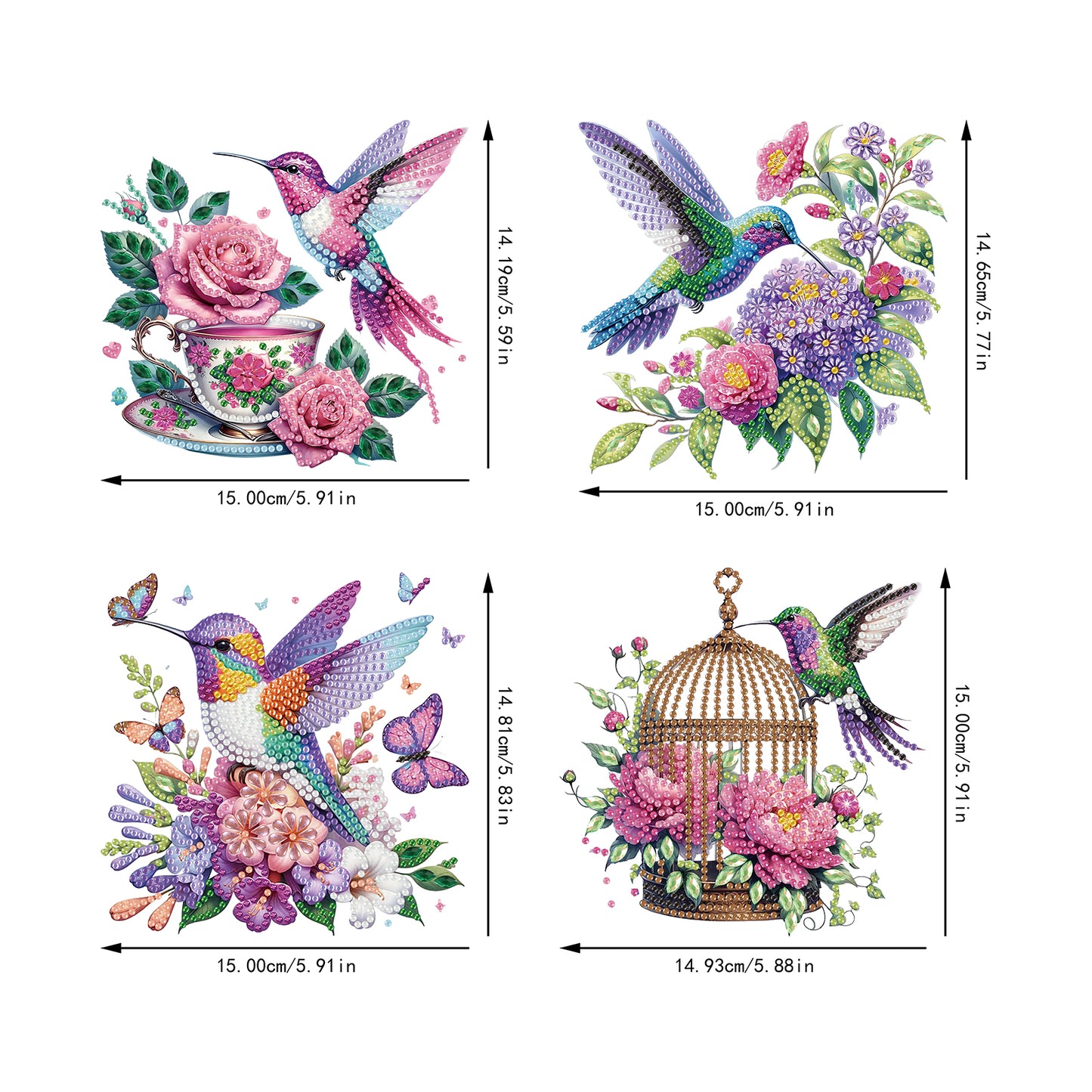 4Pcs Bird 2D Flat DIY Diamond Art Pendant Acrylic Hanging Charm Window Decor