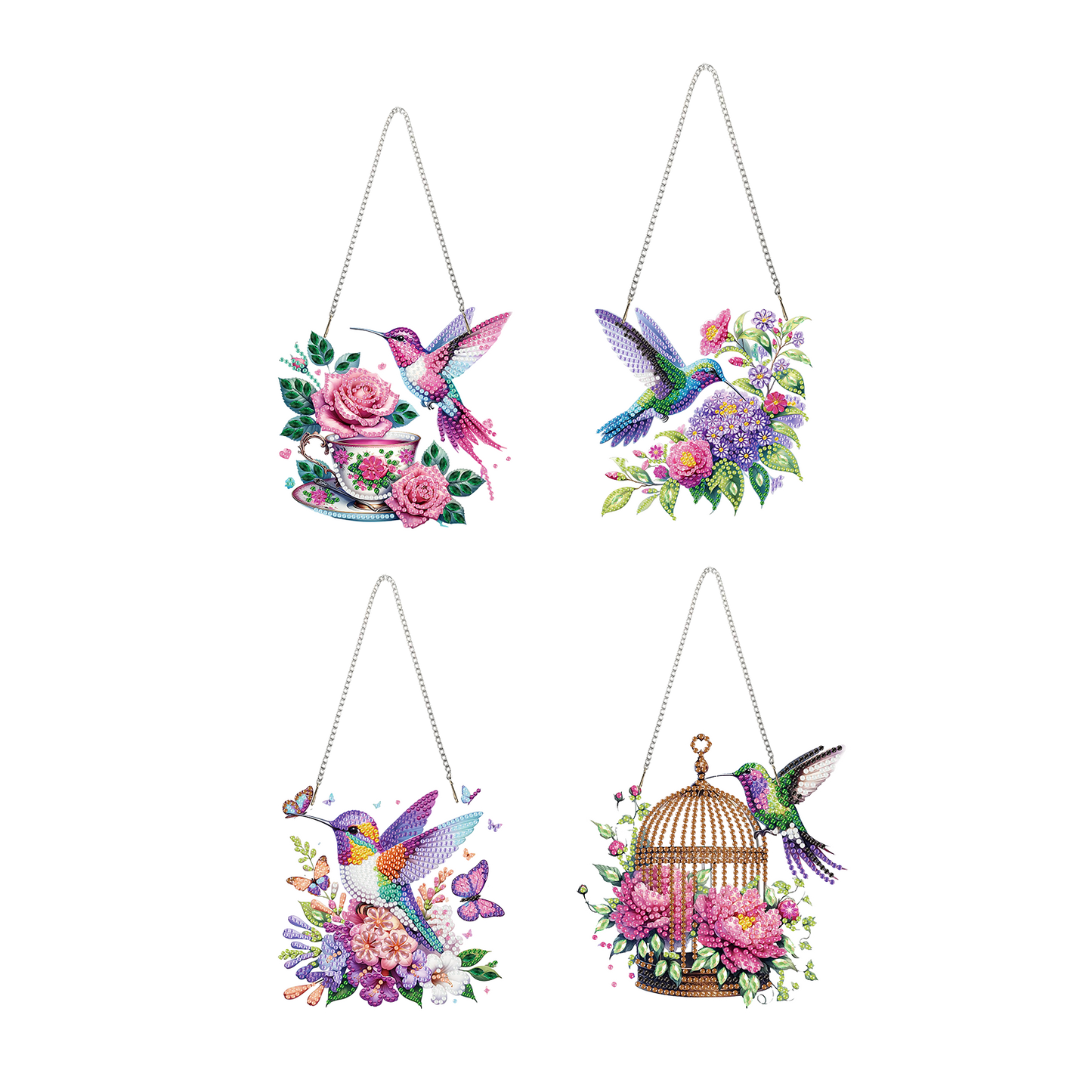 4Pcs Bird 2D Flat DIY Diamond Art Pendant Acrylic Hanging Charm Window Decor