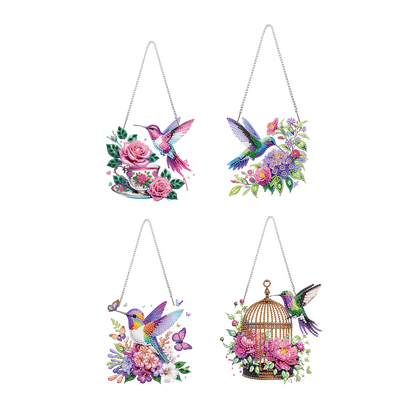 4Pcs Bird 2D Flat DIY Diamond Art Pendant Acrylic Hanging Charm Window Decor