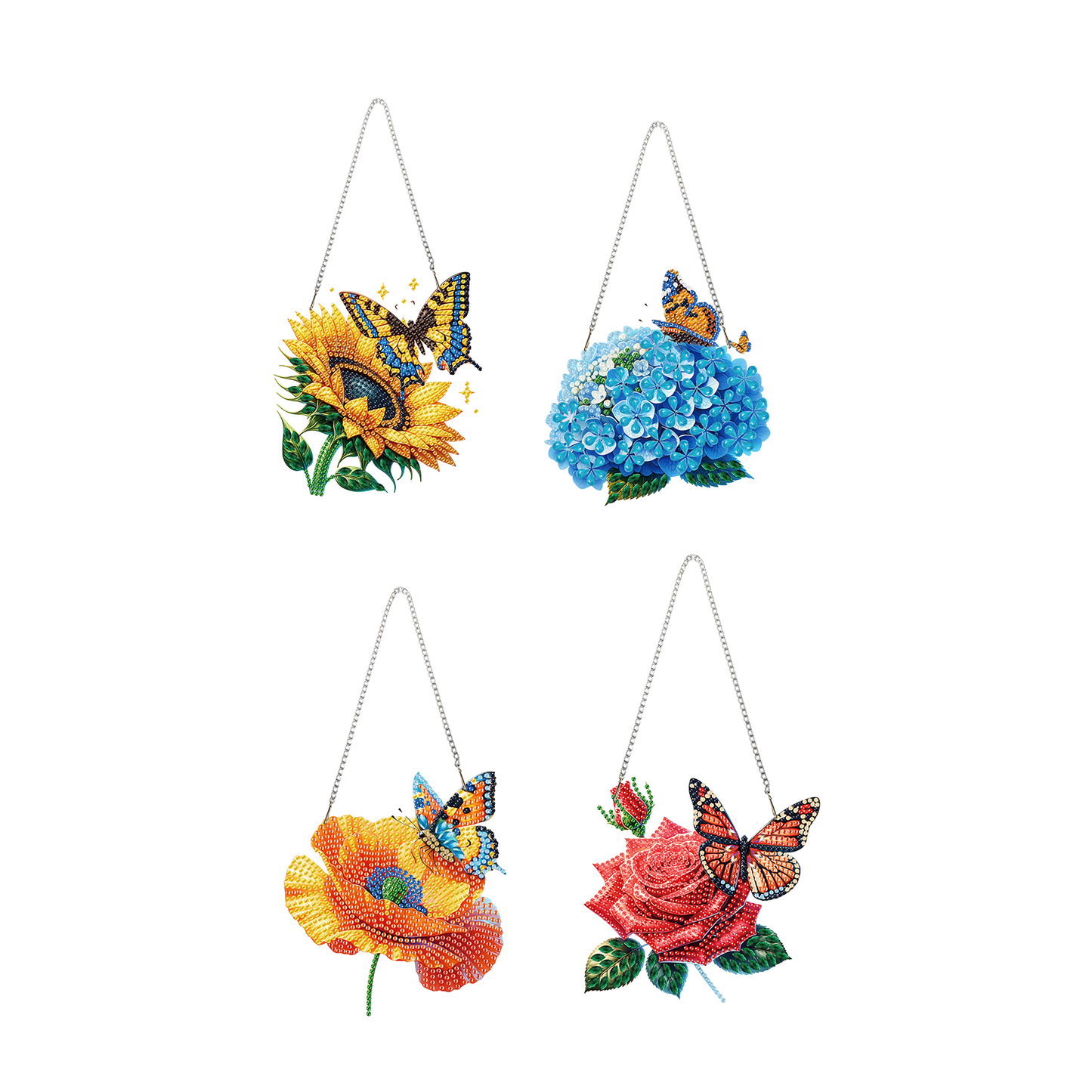 4Pcs Flower 2D Flat DIY Diamond Art Pendant Acrylic Hanging Charm Window Decor