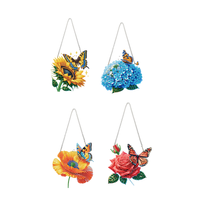 4Pcs Flower 2D Flat DIY Diamond Art Pendant Acrylic Hanging Charm Window Decor