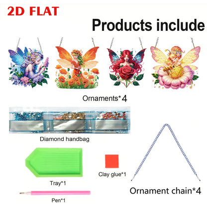 4Pcs Fairy 2D Flat DIY Diamond Art Pendant Acrylic Hanging Charm Window Decor