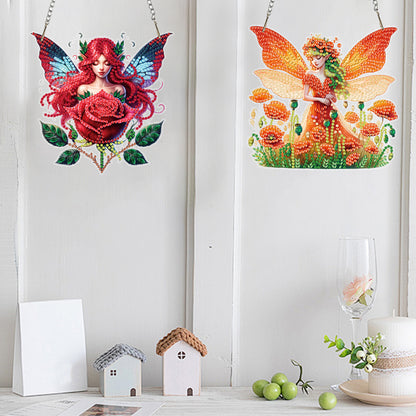 4Pcs Fairy 2D Flat DIY Diamond Art Pendant Acrylic Hanging Charm Window Decor