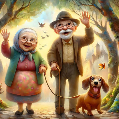 Affectionate Elderly Couple - Full Round Drill Diamond Painting 30*30CM