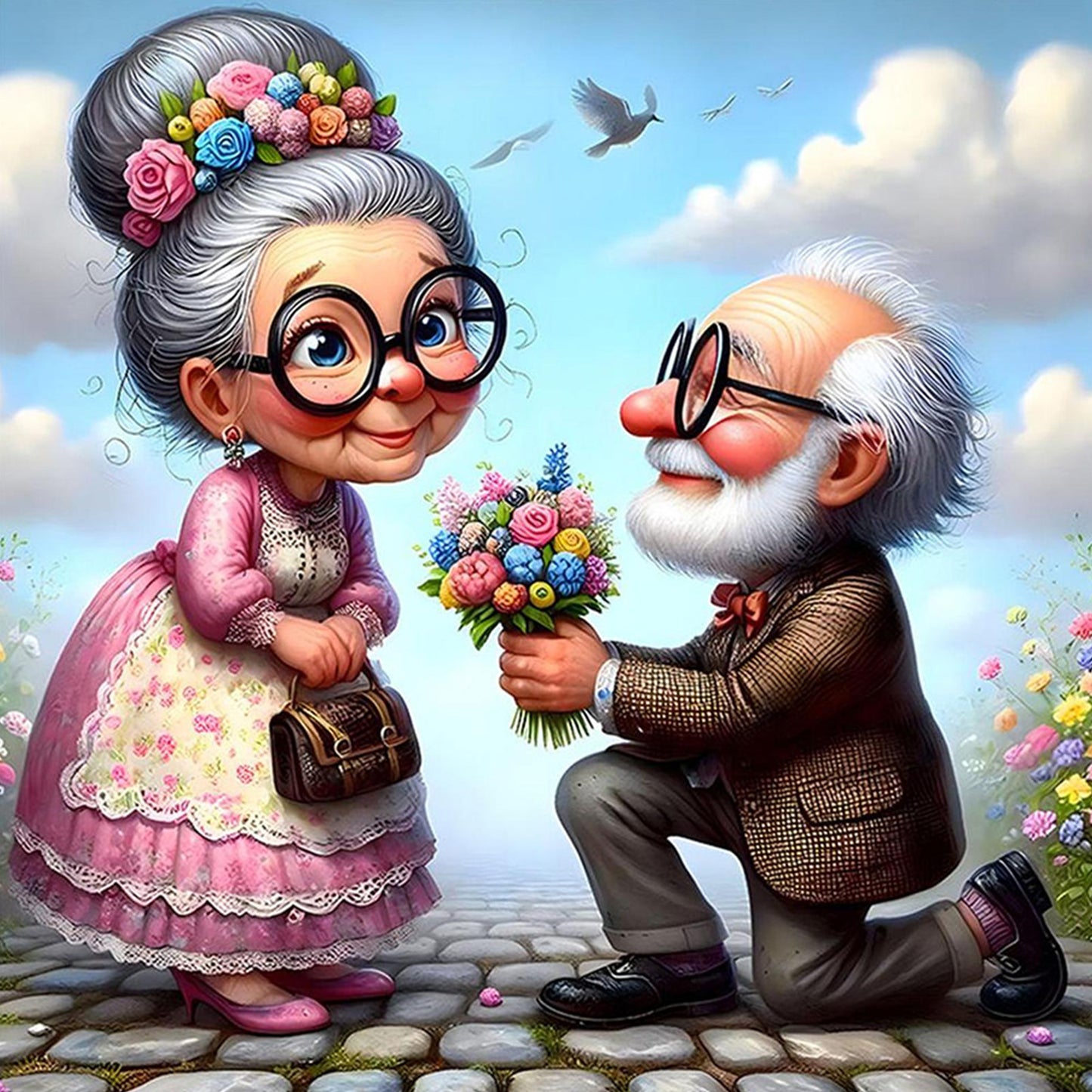Affectionate Elderly Couple - Full Round Drill Diamond Painting 30*30CM