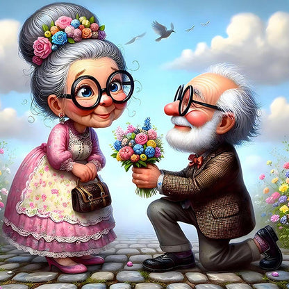 Affectionate Elderly Couple - Full Round Drill Diamond Painting 30*30CM