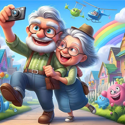 Affectionate Elderly Couple - Full Round Drill Diamond Painting 30*30CM