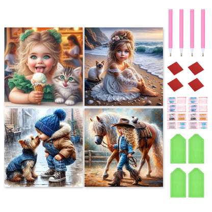 Children And Animals - Full Round Drill Diamond Painting 30*30CM