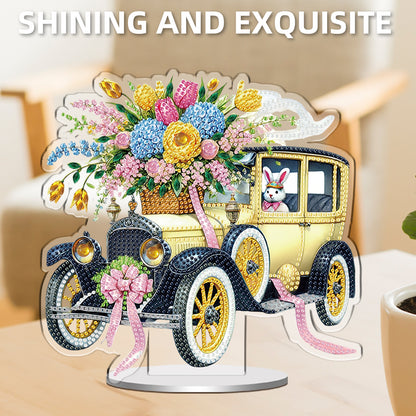 Easter Car DIY 2D Flat Acrylic Special Shaped Diamond Art Kit 22x25cm Home Decor