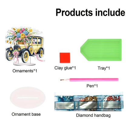 Easter Car DIY 2D Flat Acrylic Special Shaped Diamond Art Kit 22x25cm Home Decor