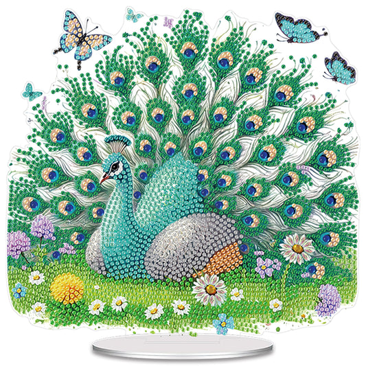 Peacock DIY 2D Flat Acrylic Special Shaped Diamond Art Kits 22x25cm Home Decor