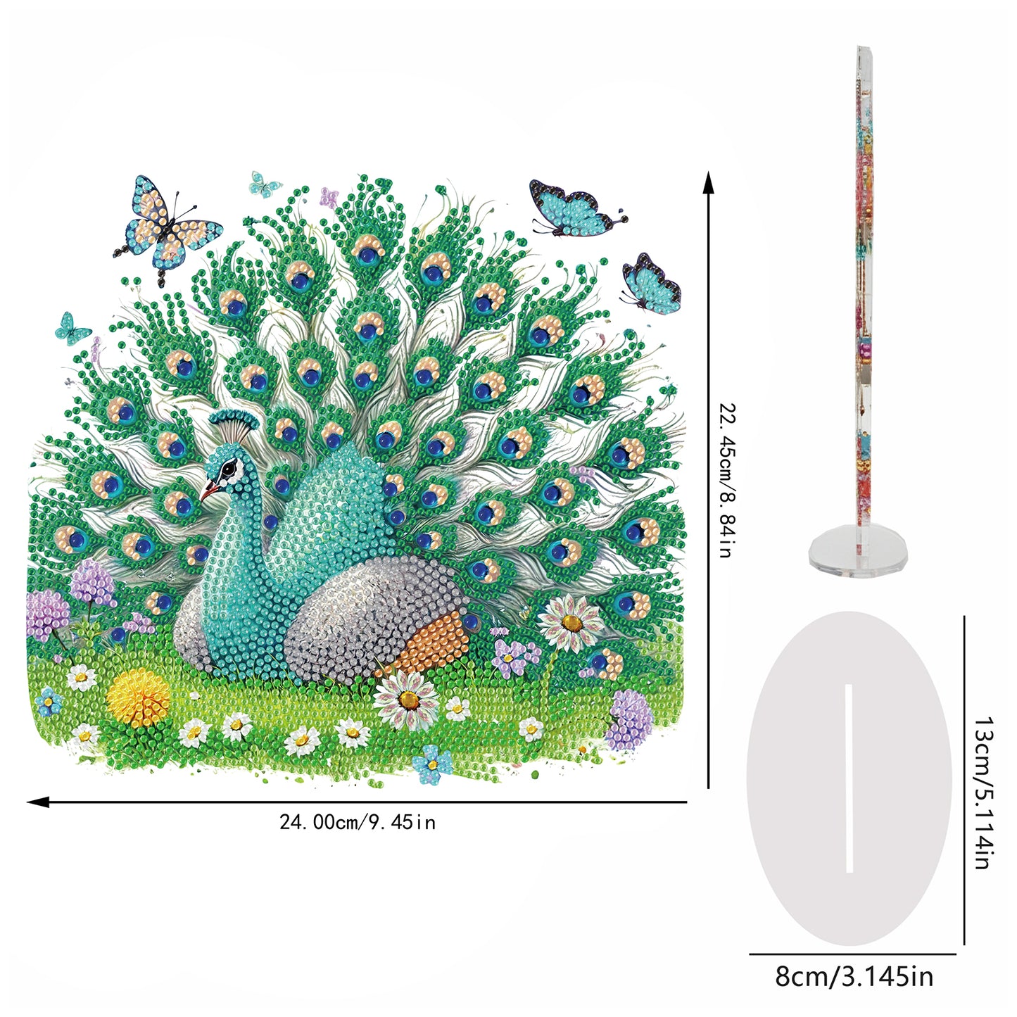 Peacock DIY 2D Flat Acrylic Special Shaped Diamond Art Kits 22x25cm Home Decor