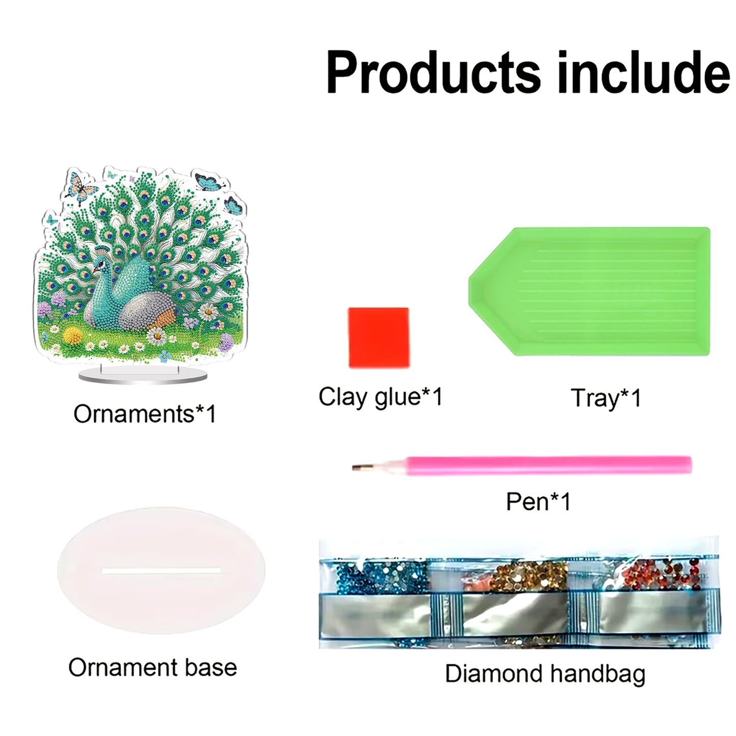 Peacock DIY 2D Flat Acrylic Special Shaped Diamond Art Kits 22x25cm Home Decor