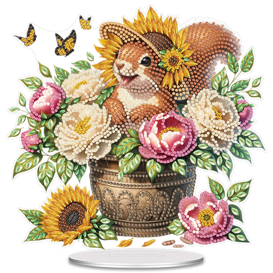 Squirrel and Flower DIY 2D Flat Acrylic Special Shaped Diamond Art Kits 22x25cm