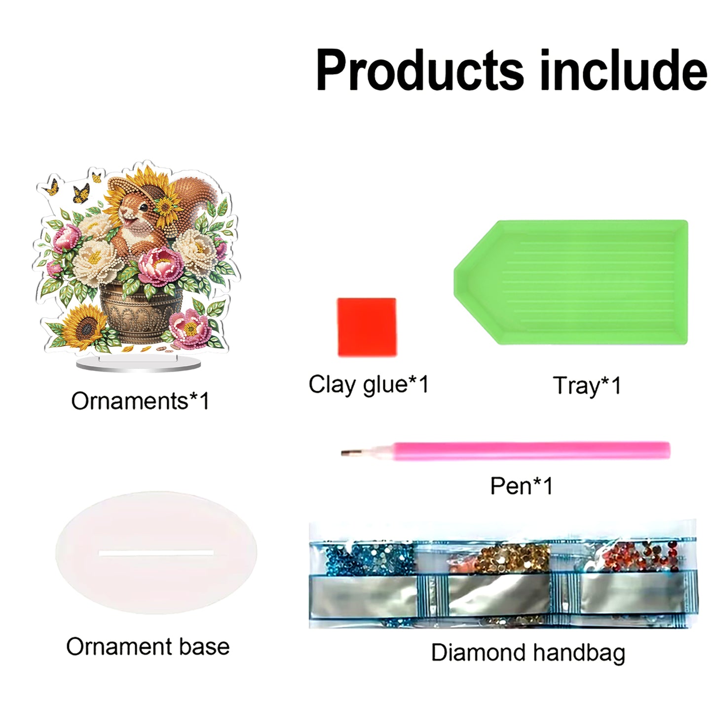 Squirrel and Flower DIY 2D Flat Acrylic Special Shaped Diamond Art Kits 22x25cm