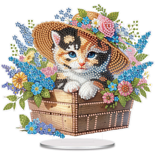Cat DIY 2D Flat Acrylic Special Shaped Diamond Art Kits Single Sided 22x25cm