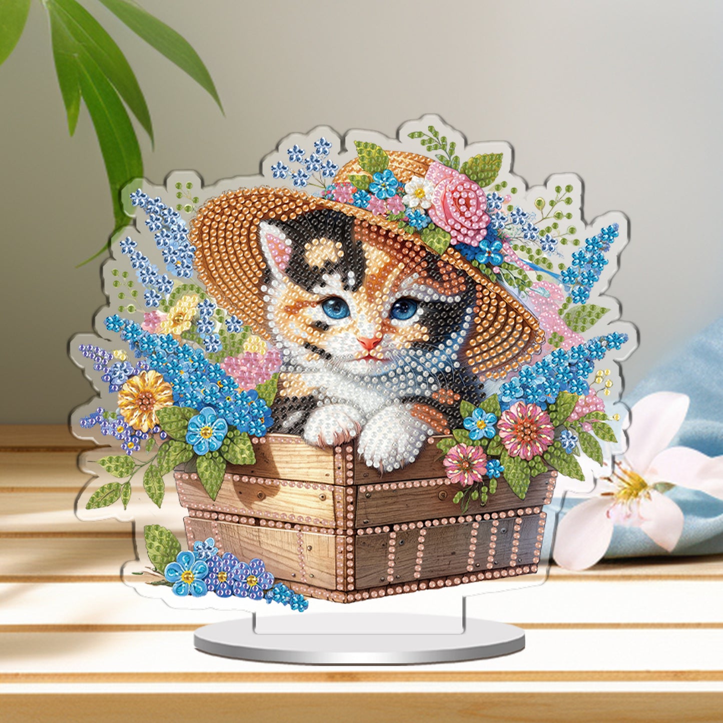 Cat DIY 2D Flat Acrylic Special Shaped Diamond Art Kits Single Sided 22x25cm