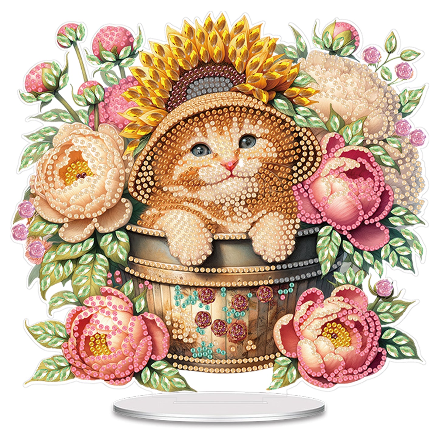 Cats and Flowers DIY 2D Flat Acrylic Special Shaped Diamond Art Kits 22x25cm