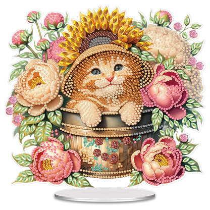 Cats and Flowers DIY 2D Flat Acrylic Special Shaped Diamond Art Kits 22x25cm