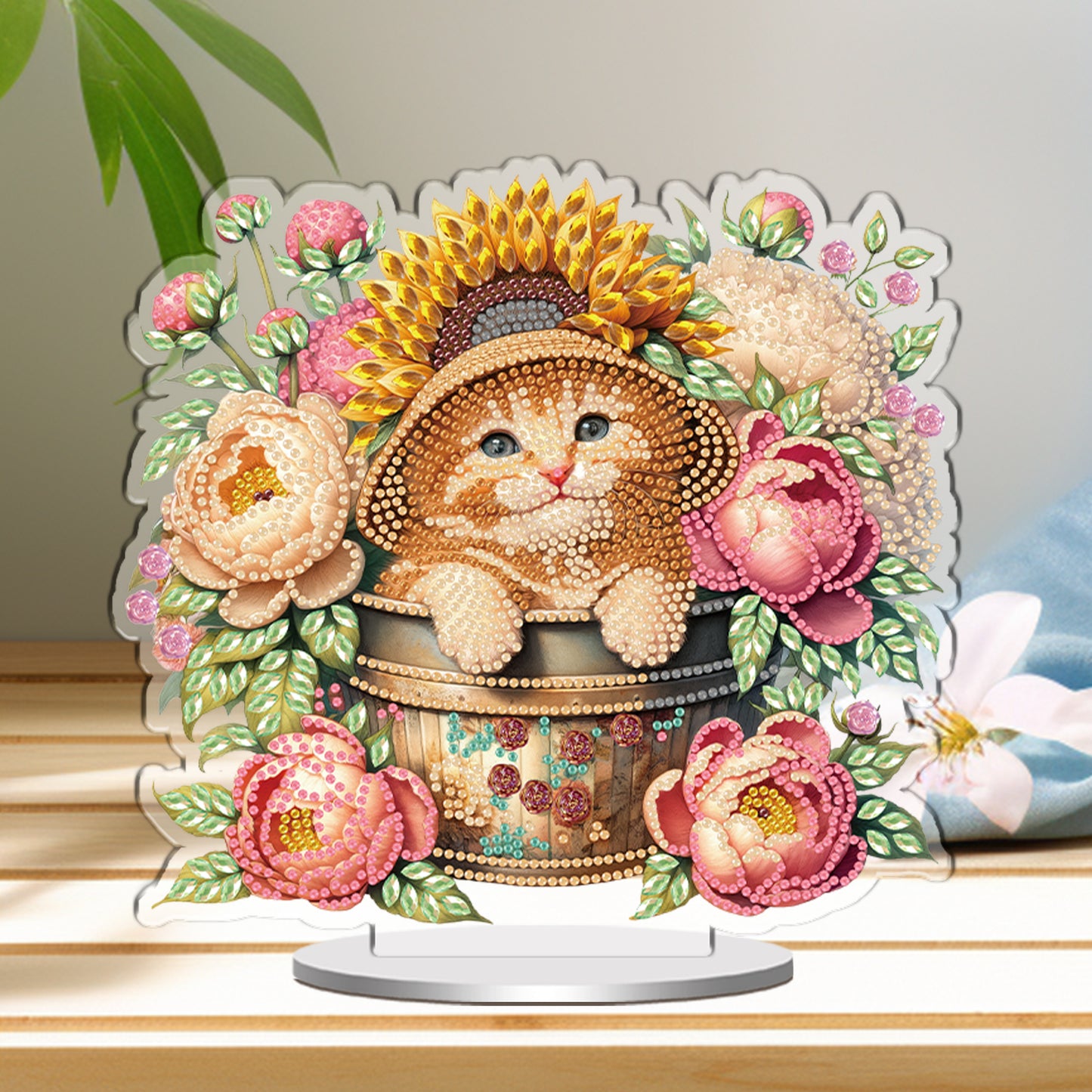 Cats and Flowers DIY 2D Flat Acrylic Special Shaped Diamond Art Kits 22x25cm