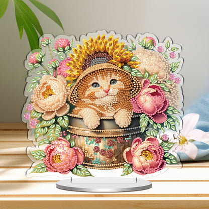 Cats and Flowers DIY 2D Flat Acrylic Special Shaped Diamond Art Kits 22x25cm