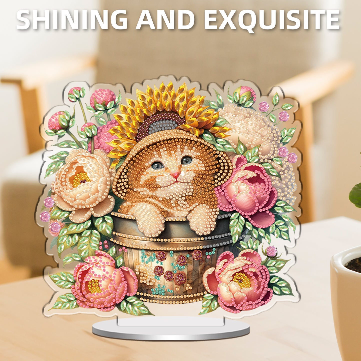 Cats and Flowers DIY 2D Flat Acrylic Special Shaped Diamond Art Kits 22x25cm