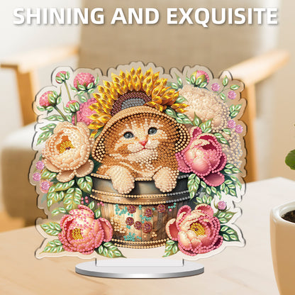 Cats and Flowers DIY 2D Flat Acrylic Special Shaped Diamond Art Kits 22x25cm
