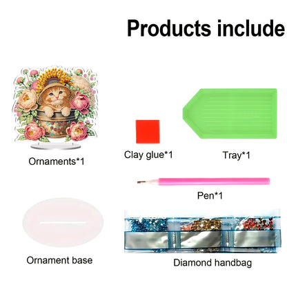 Cats and Flowers DIY 2D Flat Acrylic Special Shaped Diamond Art Kits 22x25cm