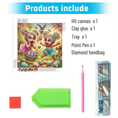 Twin Easter Egg Girls - Special Shaped Drill Diamond Painting 30*30CM
