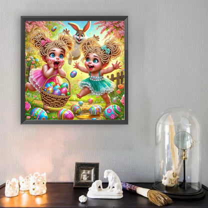 Twin Easter Egg Girls - Special Shaped Drill Diamond Painting 30*30CM