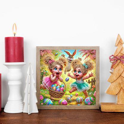 Twin Easter Egg Girls - Special Shaped Drill Diamond Painting 30*30CM