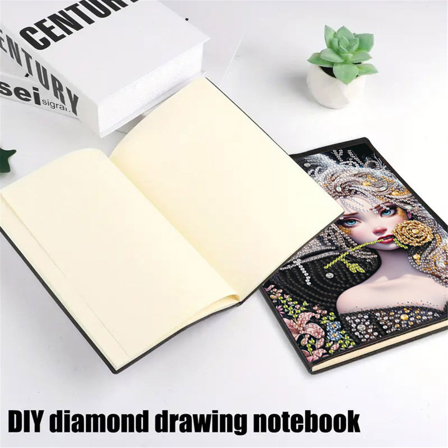 2pcs Girl Partial DIY 50 Pages A5 Diamond Painting Notebook for Study Drawing