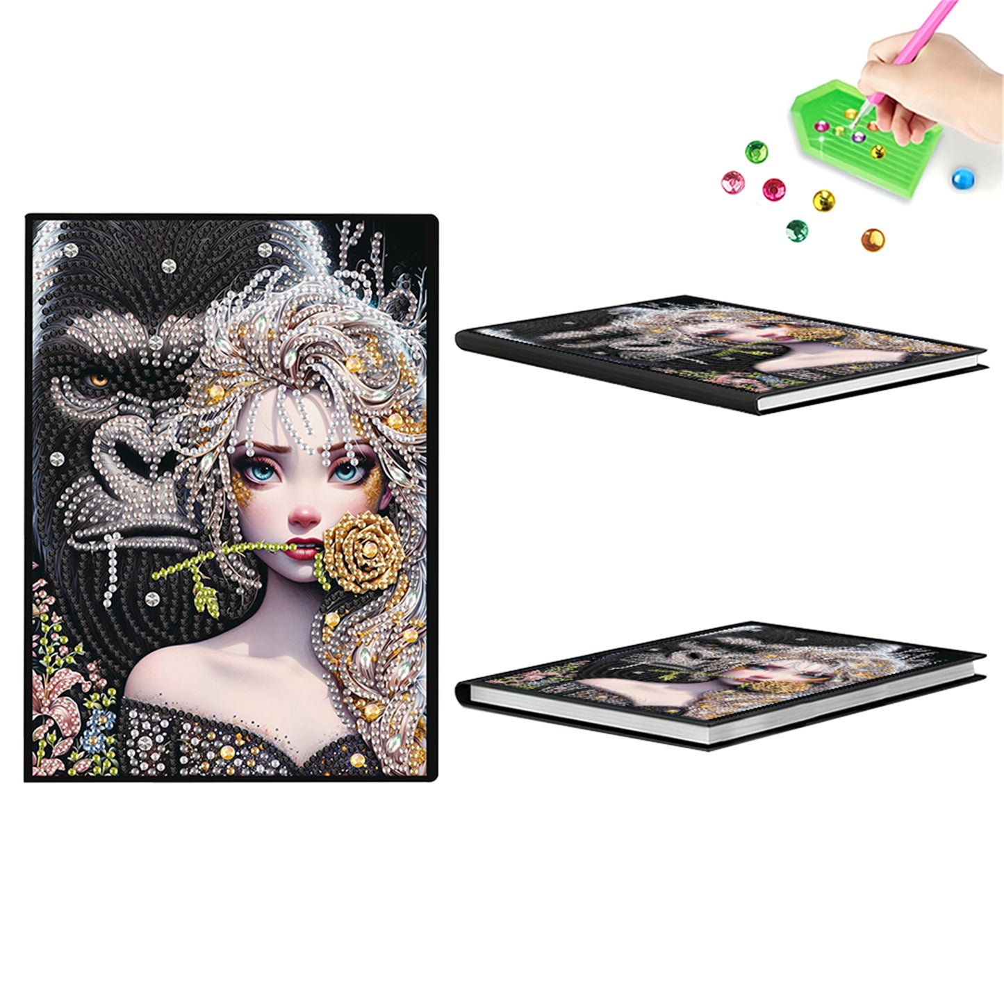 2pcs Girl Partial DIY 50 Pages A5 Diamond Painting Notebook for Study Drawing