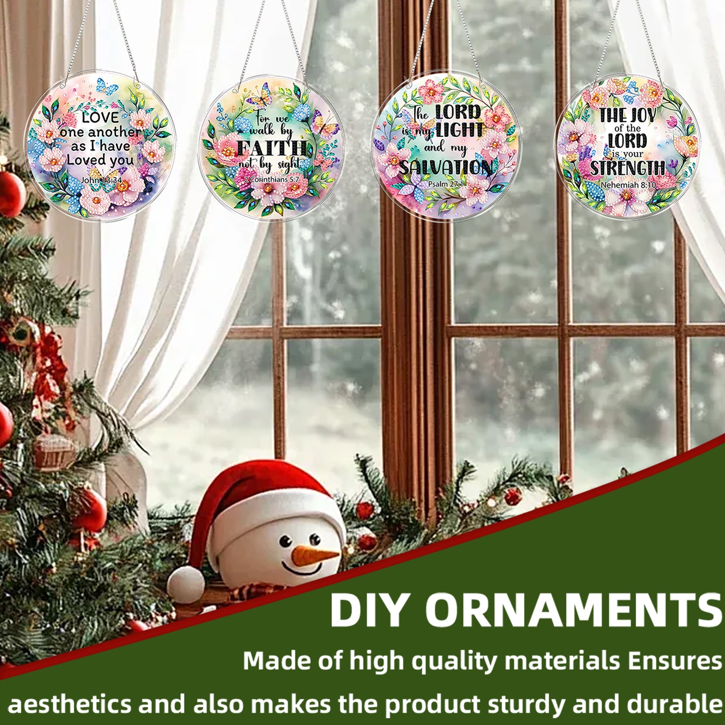 4pcs Flower Text DIY 2D Flat Acrylic Diamond Painting Kits Diamond Art Pendant