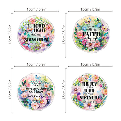 4pcs Flower Text DIY 2D Flat Acrylic Diamond Painting Kits Diamond Art Pendant