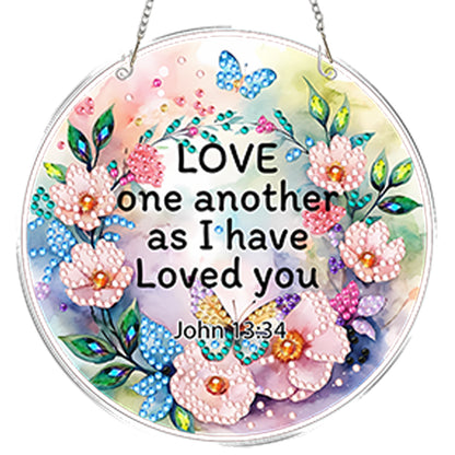 4pcs Flower Text DIY 2D Flat Acrylic Diamond Painting Kits Diamond Art Pendant